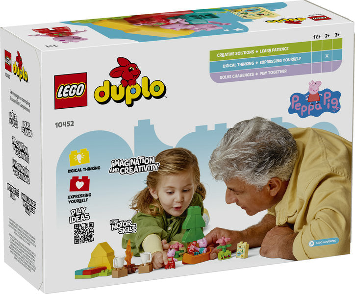 Duplo Peppa Pig Camping Trip playset with Peppa, Daddy Pig, tent, campfire, and canoe for imaginative toddler play.