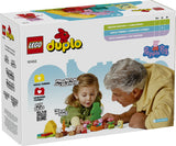Duplo Peppa Pig Camping Trip playset with Peppa, Daddy Pig, tent, campfire, and canoe for imaginative toddler play.