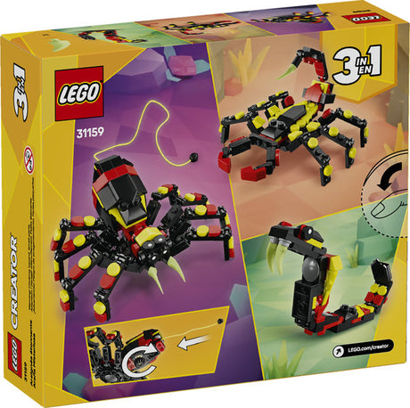 Creator Wild Animals Surprising Spider LEGO set with posable spider, scorpion, and snake building options for kids.