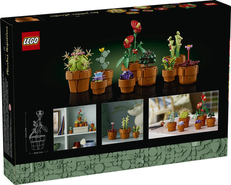 LEGO Botanicals Tiny Plants set featuring nine buildable floral models in terracotta pots for elegant home decor.