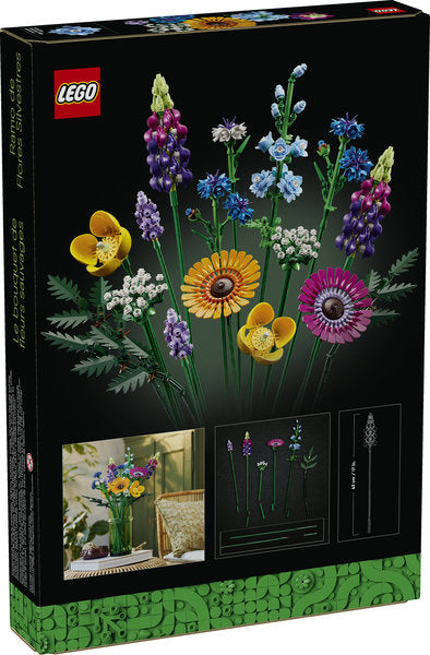 LEGO Botanicals Wildflower Bouquet featuring detailed plant-based plastic flowers on adjustable stems for creative home decor.