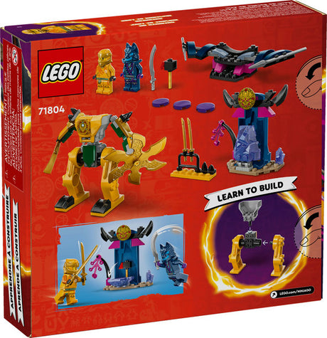 Ninjago Arin's Battle Mech LEGO set with posable mech, minifigures, weapons, flyer, and crystal cave play features.