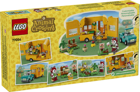 LEGO Animal Crossing Leif's Caravan & Garden Shop set featuring a caravan, car, plants, and characters for imaginative play.