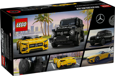 LEGO Speed Champions Mercedes-AMG G 63 & Mercedes-AMG SL 63 buildable car set with detailed design and driver minifigures.