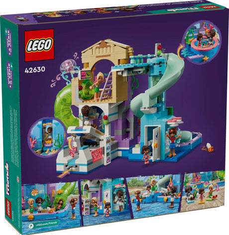 LEGO Friends Heartlake City Water Park playset with slides, mini dolls, and water park accessories for creative summer fun.