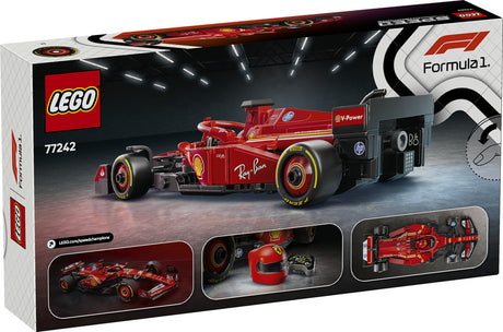 LEGO Speed Ferrari SF-24 F1 Race Car set featuring a detailed red F1 model with driver minifigure and racing accessories.