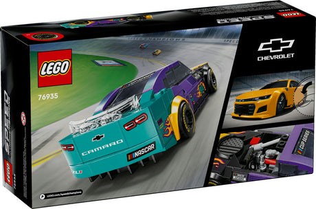 LEGO Speed Nascar Next Gen Chevrolet Camero ZL1 race car toy with detailed design and NASCAR driver minifigure.