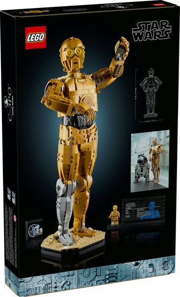Star Wars C-3PO LEGO buildable droid figure with detailed design, poseable arms, stand, and minifigure display set.