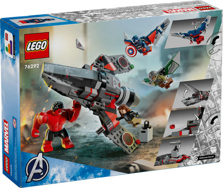 Super Heroes Marvel Captain America vs Red Hulk Battle LEGO set with minifigures and fighter jet play features.