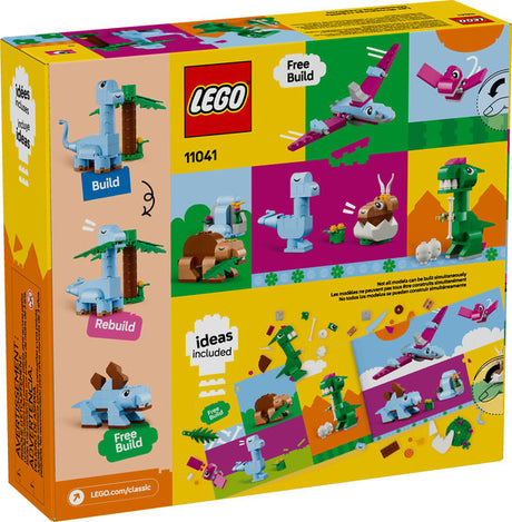LEGO Classic Creative Dinosaurs set with colorful bricks to build a T. rex, pterosaur, triceratops and more.