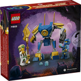 LEGO Ninjago Jay's Mech Battle Pack featuring a posable mech with golden sword and four minifigures with accessories.