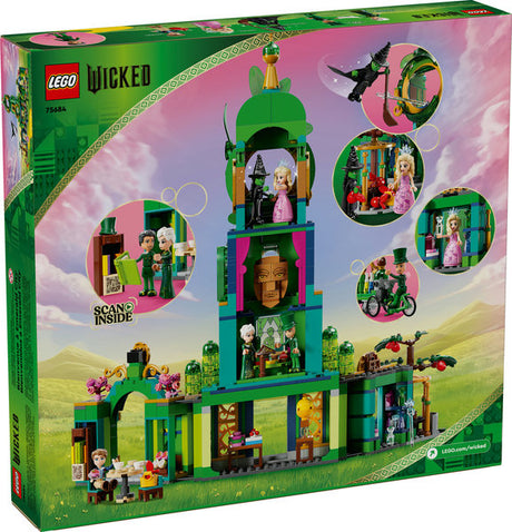 LEGO Wicked Welcome to Emerald City set featuring a detailed 3-story tower and 5 mini-dolls for imaginative play.