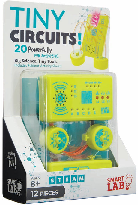 Bright yellow mini microprocessor kit for kids with 12 pieces to build fun science and circuit projects ages 8 and up