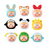 Nine collectible Lil' Bebes toys wearing cute animal and character-themed costumes in pastel and bright colors.