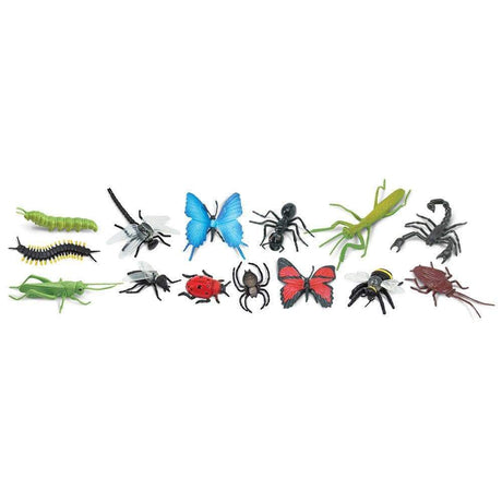 Collection of realistic colorful plastic insects and arachnids including butterflies, ants, spiders, and beetles on white background