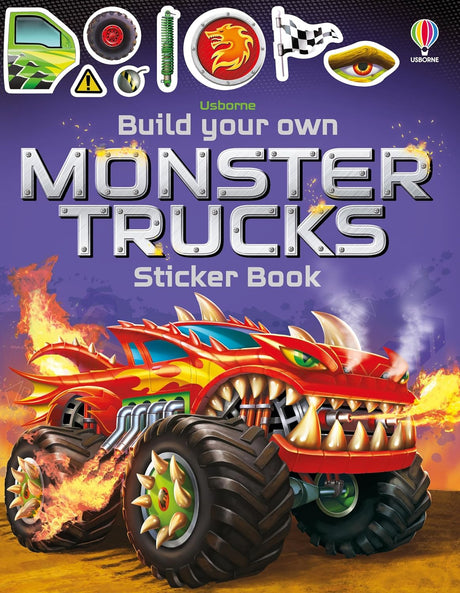 Build Your Own Sticker Book | Monster Trucks featuring fiery monster truck artwork