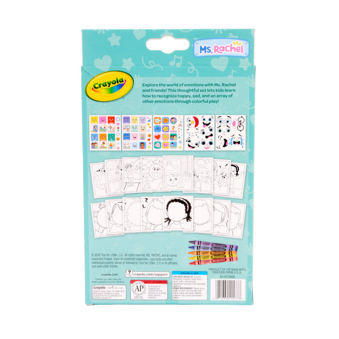 Ms. Rachel Color & Sticker Emotions Kit packaging showing emotion stickers and coloring pages