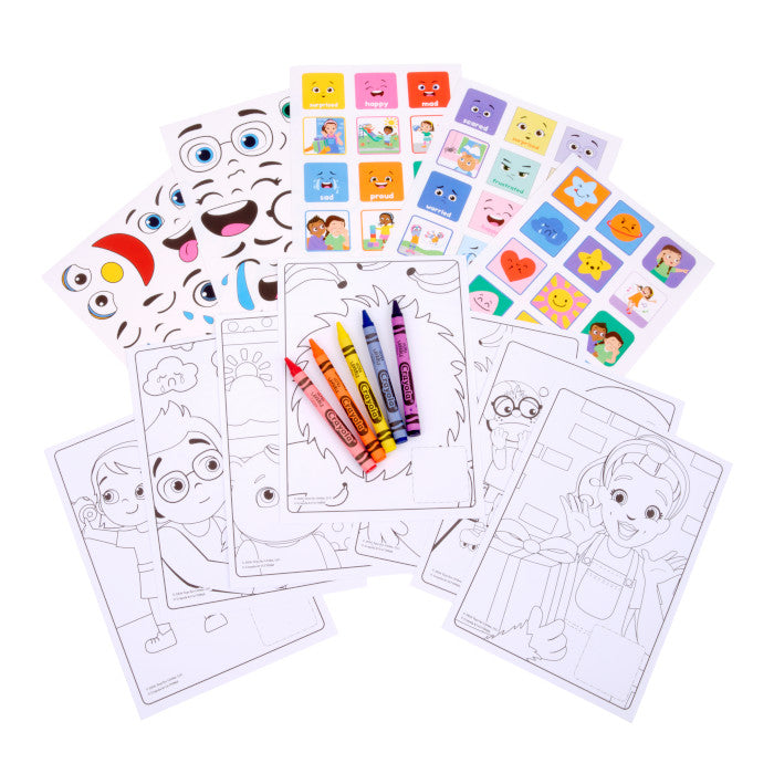 Ms. Rachel Color & Sticker Emotions Kit with crayons coloring pages and colorful emotion stickers