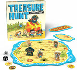 Treasure Hunt cooperative board game with illustrated pirate island game board cards tokens and dice