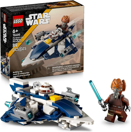 LEGO Star Wars Plo Koon's Jedi Starfighter Microfighter with minifigure, compact build, and stud shooters for kids ages 6 plus