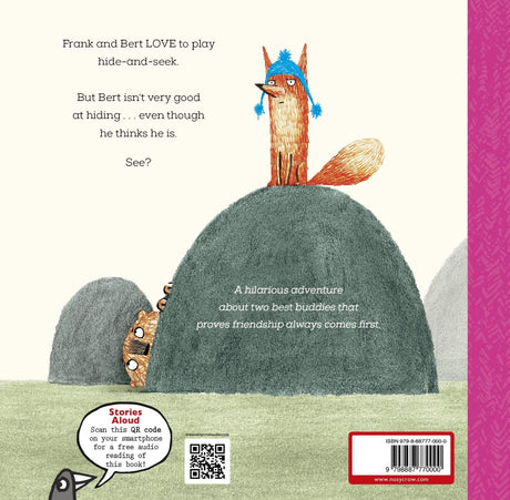 Frank and Bert playing hide-and-seek with Bert hiding behind a rock in the Frank and Bert book.