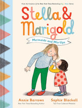 Cover of Stella and Marigold book showing two sisters sharing a secret with colorful title text and geometric spine design