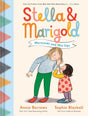 Cover of Stella and Marigold book showing two sisters sharing a secret with colorful title text and geometric spine design