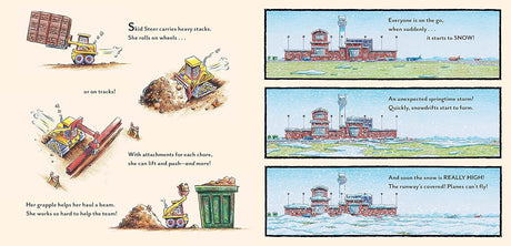 Construction Site: Taking Flight! shows airport vehicles working through a snowstorm to clear runways and prepare planes.