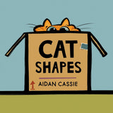 Cat Shapes book cover showing a cat peeking from a cardboard box with playful typography