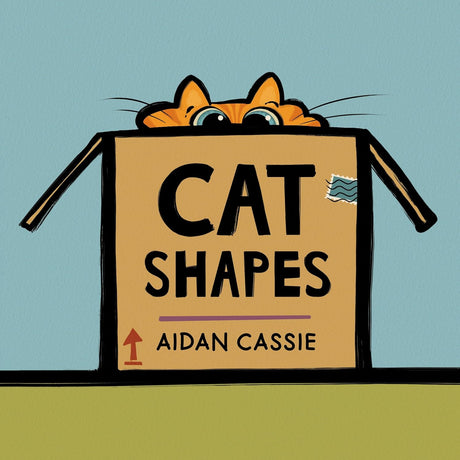 Cat Shapes book cover showing a cat peeking from a cardboard box with playful typography