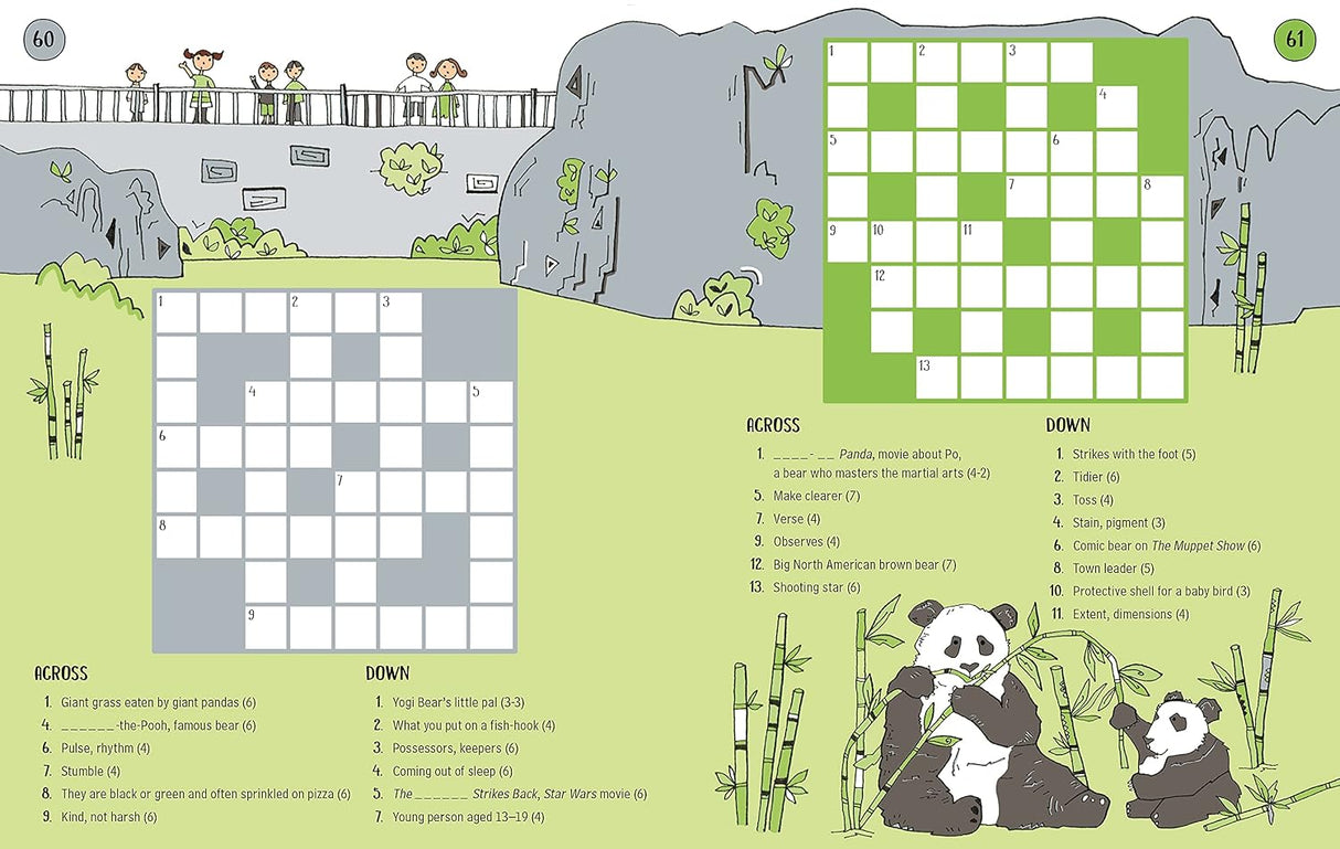 100 Children's Crosswords | Animals activity book with animal-themed crossword puzzles and panda illustrations