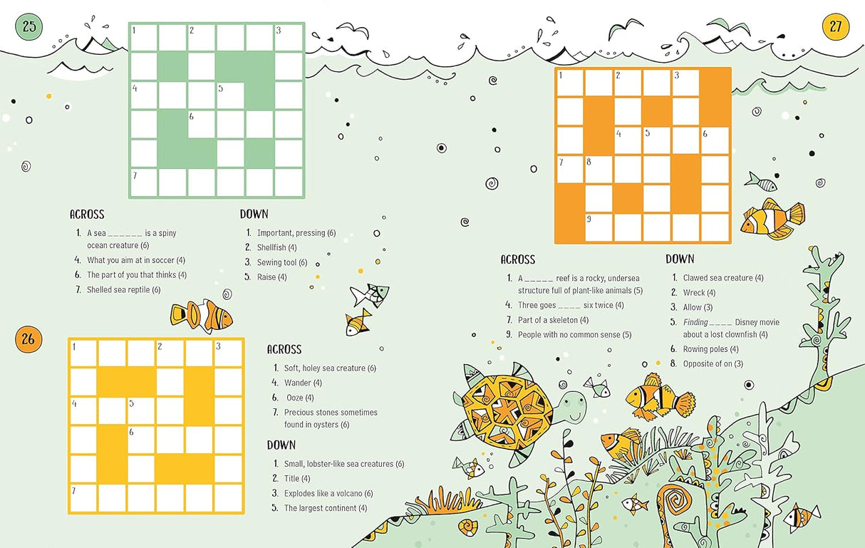 100 Children's Crosswords | Animals activity book page with colorful animal themed crossword puzzles