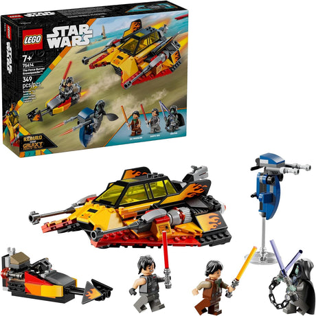 LEGO Star Wars Force Burner Snowspeeder with flame details, three minifigures, and detachable speeder bike playset