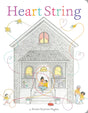 Illustration of a gray house with colorful heart-shaped strings connecting family and neighbors warmly together