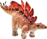 Stegosaurus plush toy with detailed red plates and textured body, made from recycled materials, 15 inches tall.