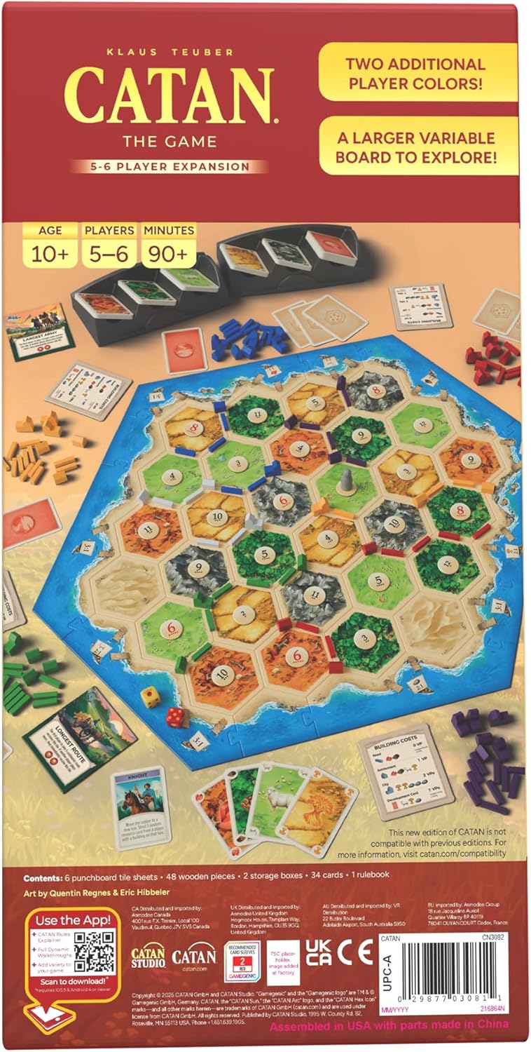 Catan 6th Ed | 5-6 Player Expansion board game box with colorful game board and cards