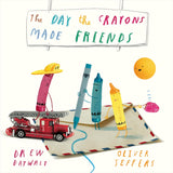 The Day the Crayons Made Friends shows colorful crayons playing with toys on a giant envelope.