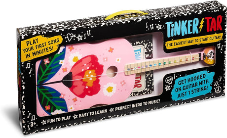TinkerTar | Pink Floral Acoustic toddler 1-string guitar with a floral design, perfect for beginner kids learning music.
