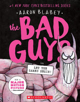 The Bad Guys in Let the Games Begin! #17 book cover with a large pink worm character and bold pink and white text.