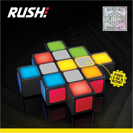 Rubik's Rush colorful speed game with illuminated red blue green yellow and white tiles