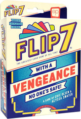 Flip 7: With a Vengance card game box with colorful retro artwork