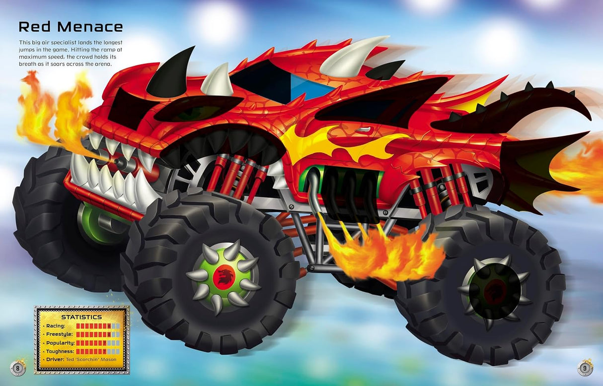 Build Your Own Sticker Book | Monster Trucks featuring a fiery red monster truck with oversized tires