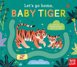Let's Go Home, Baby Tiger sliding counter board book with baby tiger and jungle theme for toddlers ages 2-5.