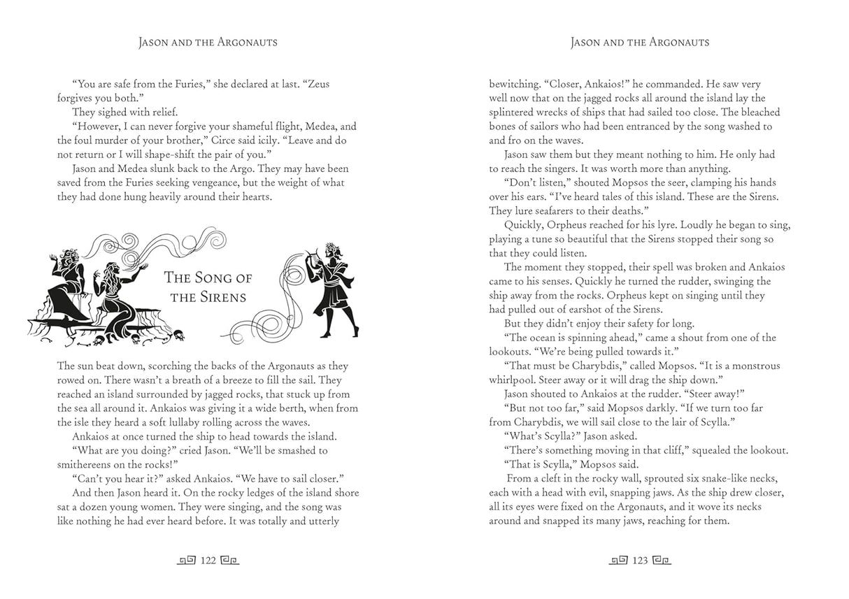 Complete Greek Myths open book pages with illustrated Greek mythology text