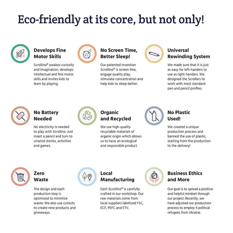 Scrollino 123 Learning Book featuring counting wild animals up to 10, promoting fine motor skills and curiosity.