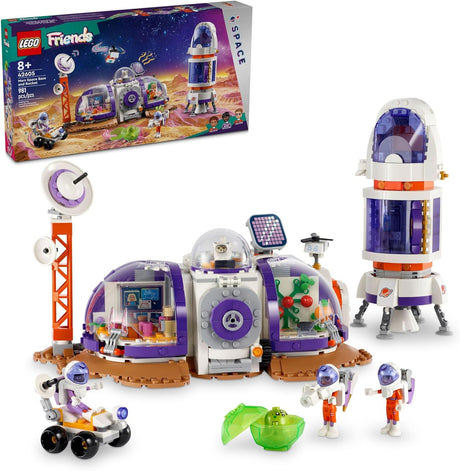 LEGO Friends Mars Space Base with rocket, rover, mini-dolls, and cat for imaginative space exploration play.