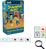 Scavenger Hunt for Kids game box with colorful cards and magnifying glass for an indoor search activity.