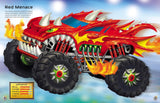 Build Your Own Sticker Book | Monster Trucks featuring a fiery red monster truck with spikes and flames