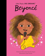Little People, Big Dreams: Beyoncé book cover with illustrated young Beyoncé holding a microphone on pink background