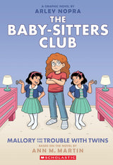 Baby Sitter's Club #17: Mallory and the Trouble With Twins cover showing Mallory with mischievous twin girls.